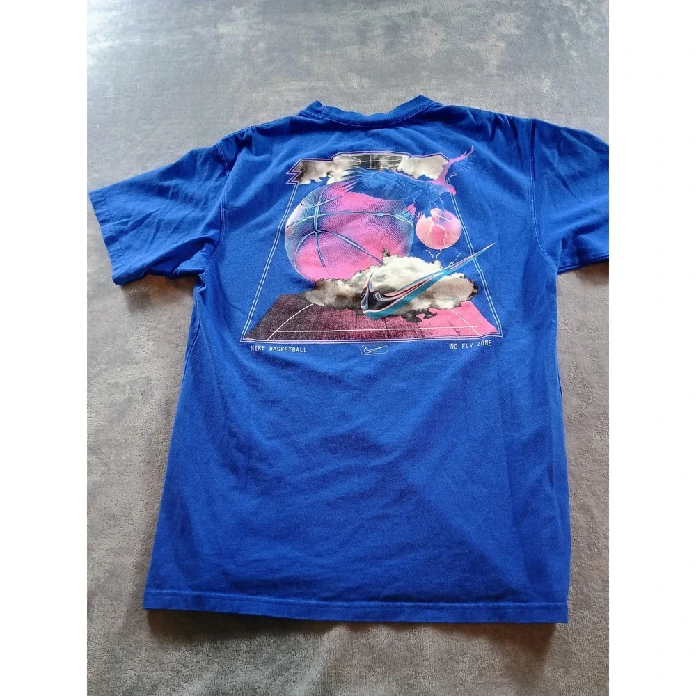 Nike Kids Basketball No Fly Zone Graphic‎ Tee Blue Small Loose Fit Short Sleeve